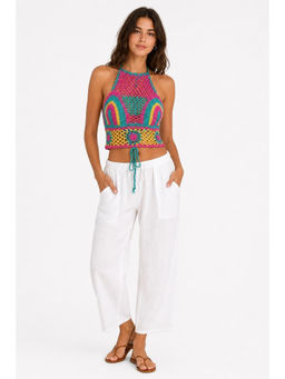 Cider - Boho Paisley Tie Back Halter Crop Top