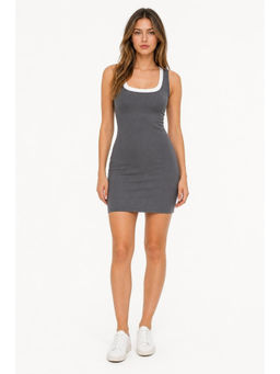 Cider - Square Neck Contrasting Binding Solid Mini Dress