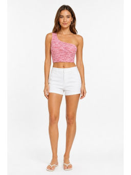 Cider - Asymmetrical Neck Texture Solid Crop Top
