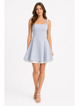Cider - Square Neck Solid Bowknot Zipper Mini Dress