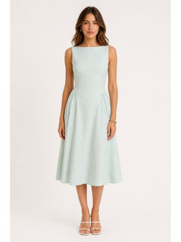 Cider - Cotton-Blend Boat Neck Striped Ruffle Maxi Dress