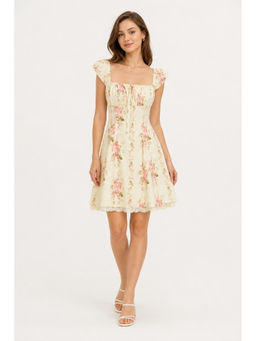 Cider - Square Neck Floral Knotted Mini Dress