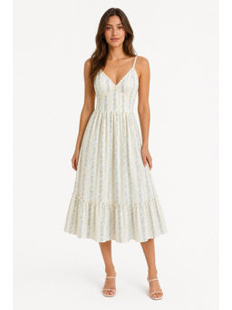Cider - Cotton V-Neck Floral Shirred Maxi Dress