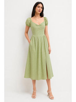 Cider - Cotton-Blend V-Neck Check Twist Split Midi Dress