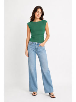Cider - Cotton-Blend Boat Neck Ruched Top