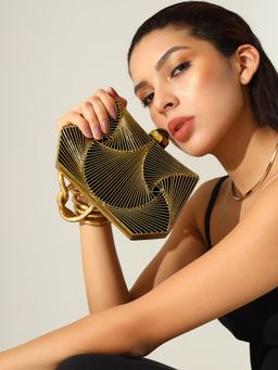 THE TAN CLAN - Ruth Wired Brass Clutch With Detachable