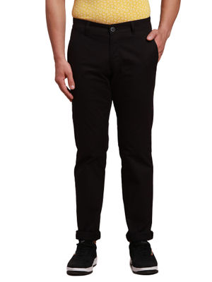 Buy Parx Regular Fit Solid Black Casual Trouser Online