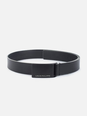Buy Louis Philippe Men Black Textured Leather Belt - Image 1