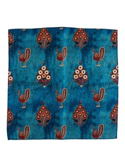 The Tie Hub - Blue Peacock Print Silk and Cotton Pocket Square