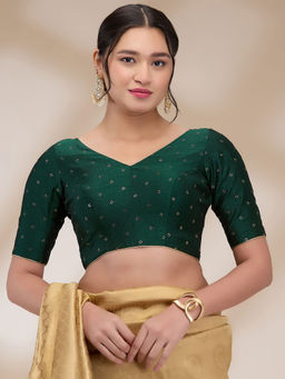 SALWAR STUDIO - Womens Silk Blend V-Neck Stitched Blouse- Green