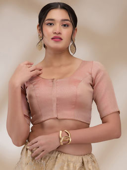 SALWAR STUDIO - Womens Banaras Silk Brocade Woven Stitched Blouse- Pink