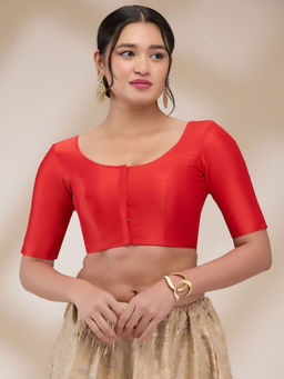 SALWAR STUDIO - Womens Silk Blend Solid Stitched Blouse- Red