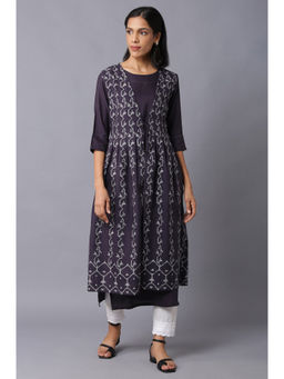 W - Brown Floral Jacket-kurta (Set of 2)