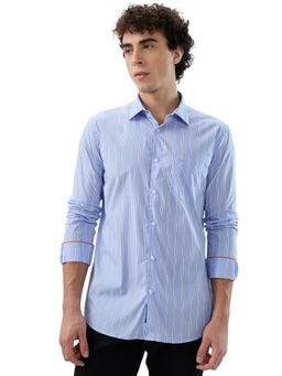 Park Avenue - Slim Fit Striped Light Blue Shirt