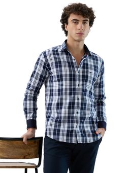 Park Avenue - Slim Fit Checkered Dark Blue Shirt