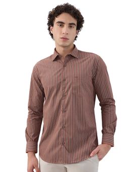 Park Avenue - Slim Fit Striped Dark Brown Shirt