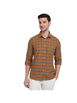 Parx - Slim Fit Checkered Light Yellow Shirt