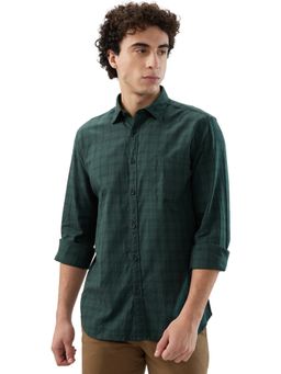 Parx - Slim Fit Checkered Dark Green Shirt