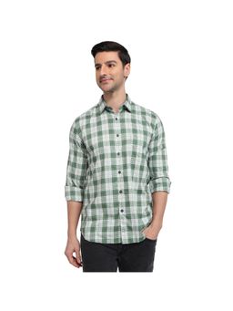 Parx - Slim Fit Checkered Dark Green Shirt