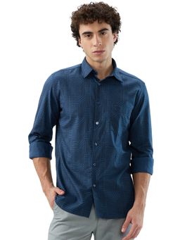 Parx - Slim Fit Printed Dark Blue Shirt