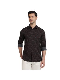 Parx - Slim Fit Printed Dark Red Shirt