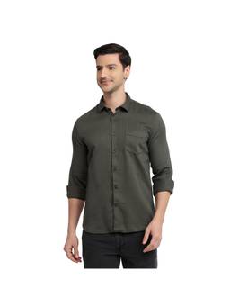 Parx - Slim Fit Solid Dark Green Shirt