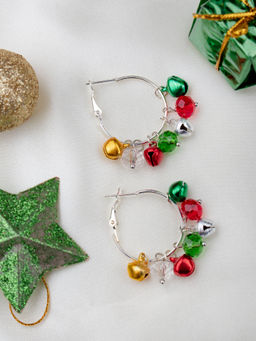 Arendelle - Christmas Silver Hoop and Colourful Bell Drop Earrings