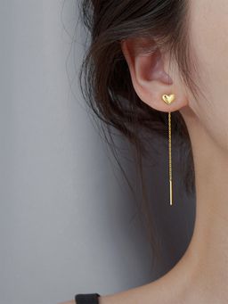 Yellow Chimes - Gold-Toned Heart Designed Long Chain Drop Earrings