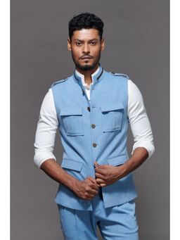 S&N by Shantnu Nikhil - Denim Cargo Blue Waistcoat
