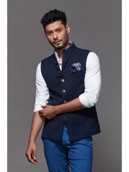 S&N by Shantnu Nikhil - Navy Blue Antique Buttons Waistcoat