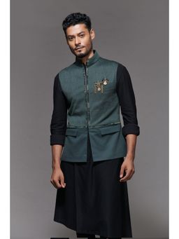 S&N by Shantnu Nikhil - Military Green Textured Waistcoat