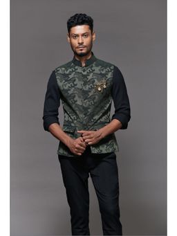 S&N by Shantnu Nikhil - Camo Jacquard Green Waistcoat