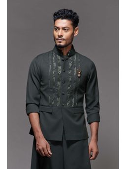 S&N by Shantnu Nikhil - Camo Jacquard Detail Green Waistcoat