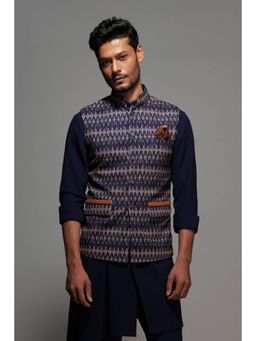 S&N by Shantnu Nikhil - Midnight Tribal Print Waistcoat