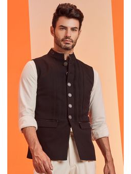 S&N by Shantnu Nikhil - Black Anna Coin Buttons Waistcoat