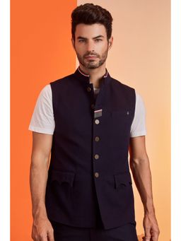 S&N by Shantnu Nikhil - Classic Tape Details Navy Blue Waistcoat