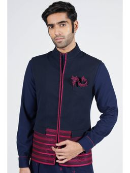 S&N by Shantnu Nikhil - Navy Blue Embroidery Waistcoat