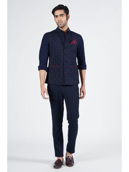 S&N by Shantnu Nikhil - Navy Blue Thread Work Waistcoat