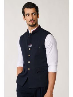 S&N by Shantnu Nikhil - Classic Tape Details Navy Blue Waistcoat