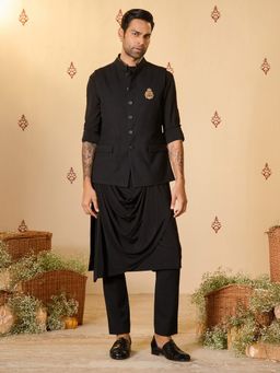 S&N by Shantnu Nikhil - Black Chakra Button Cuffs Waistcoat