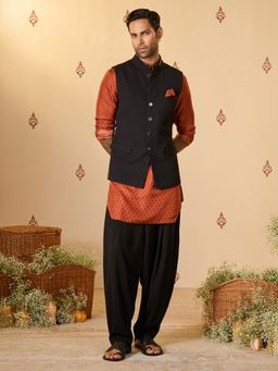 S&N by Shantnu Nikhil - Metal Adamas and Swirl Buttons Black Waistcoat