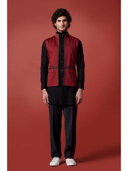 S&N by Shantnu Nikhil - Vice Marshal Trim-Detail Red Waistcoat
