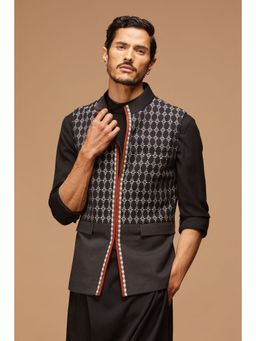 S&N by Shantnu Nikhil - Men Black Polyester Blend Embroidered Waistcoat