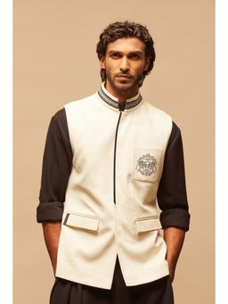 S&N by Shantnu Nikhil - Men Off White Cotton Solid Waistcoat