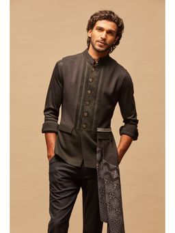 S&N by Shantnu Nikhil - Men Black Polyester Blend Solid Waistcoat