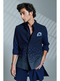S&N by Shantnu Nikhil - Men Navy Blue Nylon Printed Waistcoat