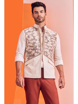 S&N by Shantnu Nikhil - Men Off White Cotton Textured Waistcoat