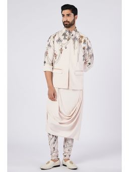 S&N by Shantnu Nikhil - Men Off White Crepe Printed Waistcoat