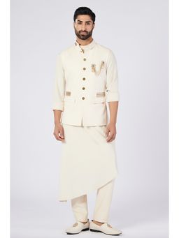 S&N by Shantnu Nikhil - Men Off White Cotton Embellished Waistcoat