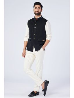 S&N by Shantnu Nikhil - Men Black Polyester Blend Solid Waistcoat
